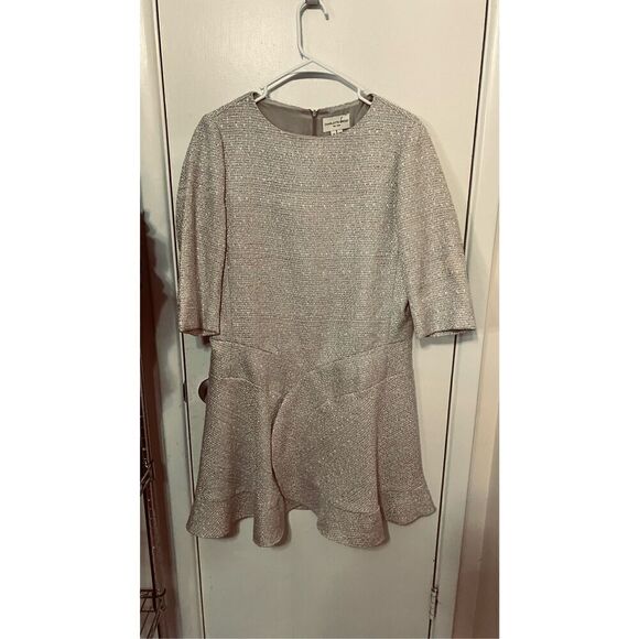 Charlotte Brody Jacquard Tweed Drop Waist Tan Dress SZ 12 - Picture 1 of 10